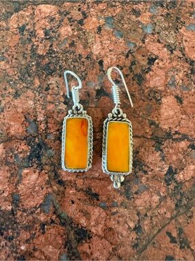 Sterling Silver Navajo Spiny Oyster Drop Earrings